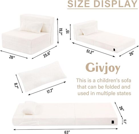 Folding Sofa Bed Floor Mattress for Kids with Pillow, Toddler Glow Washable Folding Floor Nap Mat for Sleeping, Child Fold Up Sofa Futon Folding Chair Bed with Storage Bag for Girls Boys in Saudi Arabia