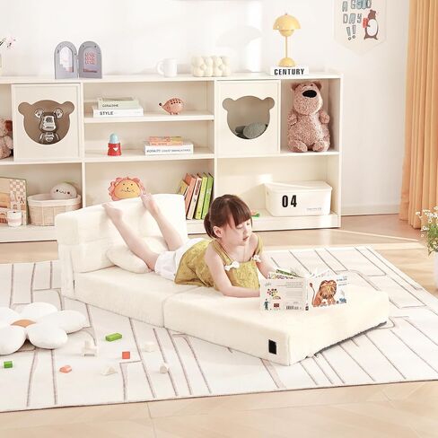 Folding Sofa Bed Floor Mattress for Kids with Pillow, Toddler Glow Washable Folding Floor Nap Mat for Sleeping, Child Fold Up Sofa Futon Folding Chair Bed with Storage Bag for Girls Boys in Saudi Arabia