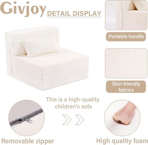Folding Sofa Bed Floor Mattress for Kids with Pillow, Toddler Glow Washable Folding Floor Nap Mat for Sleeping, Child Fold Up Sofa Futon Folding Chair Bed with Storage Bag for Girls Boys in Saudi Arabia