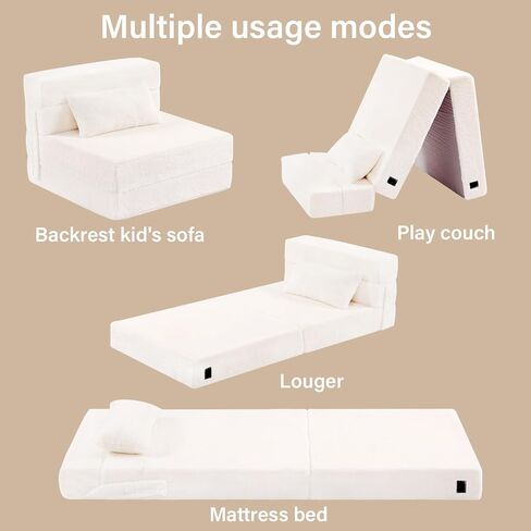 Folding Sofa Bed Floor Mattress for Kids with Pillow, Toddler Glow Washable Folding Floor Nap Mat for Sleeping, Child Fold Up Sofa Futon Folding Chair Bed with Storage Bag for Girls Boys in Saudi Arabia