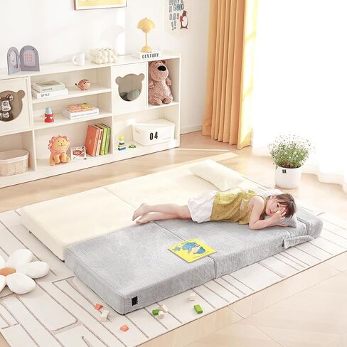 Folding Sofa Bed Floor Mattress for Kids with Pillow, Toddler Glow Washable Folding Floor Nap Mat for Sleeping, Child Fold Up Sofa Futon Folding Chair Bed with Storage Bag for Girls Boys in Saudi Arabia