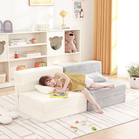 Folding Sofa Bed Floor Mattress for Kids with Pillow, Toddler Glow Washable Folding Floor Nap Mat for Sleeping, Child Fold Up Sofa Futon Folding Chair Bed with Storage Bag for Girls Boys in Saudi Arabia