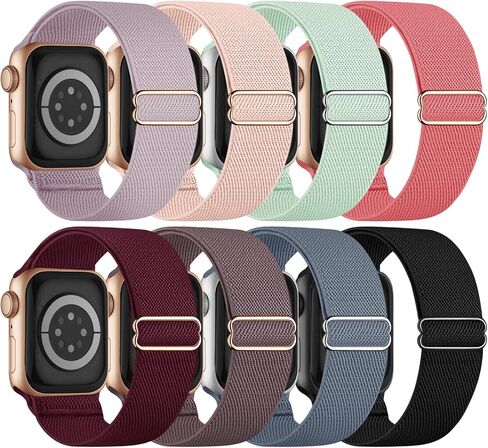 8 Pack Stretchy Solo Loop Band Compatible with Apple Watch Bands for Women Men 40mm 38mm 41mm 42mm 44mm 45mm 46mm 49mm, Nylon Braided Elastic Strap for iWatch Series 10 9 8 7 6 SE 5 4 3 Ultra Ultra 2 in Saudi Arabia