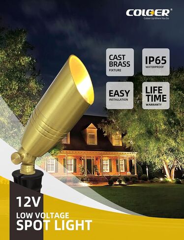 COLOER Die-cast Brass Landscape Spotlights Outdoor with 5W Aluminum Housing LED MR16 Bulb 2700K 450LM,12V AC/DC Low Voltage Lighting, Outdoor Directional Up Light, Spot Lights for Yard(102B,1 Pack) in Saudi Arabia