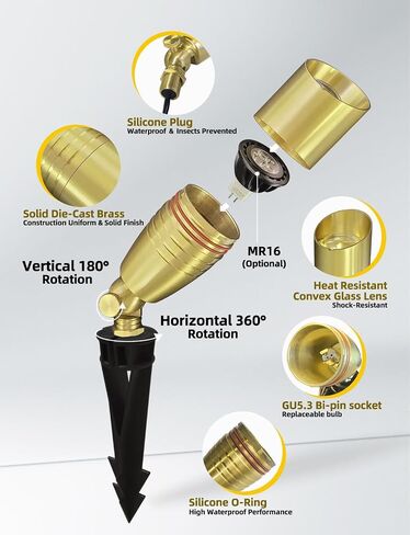 COLOER Die-cast Brass Landscape Spotlights Outdoor with 5W Aluminum Housing LED MR16 Bulb 2700K 450LM,12V AC/DC Low Voltage Lighting, Outdoor Directional Up Light, Spot Lights for Yard(102B,1 Pack) in Saudi Arabia