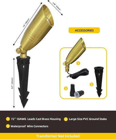 COLOER Die-cast Brass Landscape Spotlights Outdoor with 5W Aluminum Housing LED MR16 Bulb 2700K 450LM,12V AC/DC Low Voltage Lighting, Outdoor Directional Up Light, Spot Lights for Yard(102B,1 Pack) in Saudi Arabia