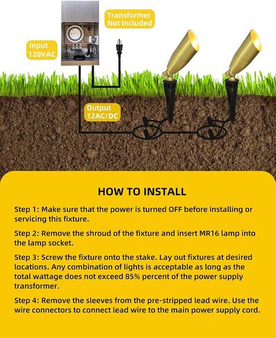 COLOER Die-cast Brass Landscape Spotlights Outdoor with 5W Aluminum Housing LED MR16 Bulb 2700K 450LM,12V AC/DC Low Voltage Lighting, Outdoor Directional Up Light, Spot Lights for Yard(102B,1 Pack) in Saudi Arabia