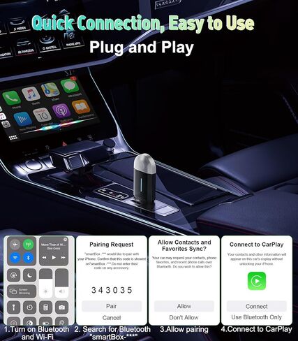 محول CarPlay اللاسلكي (توصيل تلقائي فوري & لا تأخير) سد وتشغيل محول Apple Carplay Mini Mini لـ iPhone 6+/ Android 11+ & 2016+ ، بلوتوث 2.4 جيجا هرتز - WiFi 5.8Ghz in Kuwait