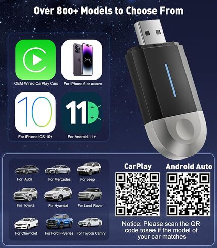 محول CarPlay اللاسلكي (توصيل تلقائي فوري & لا تأخير) سد وتشغيل محول Apple Carplay Mini Mini لـ iPhone 6+/ Android 11+ & 2016+ ، بلوتوث 2.4 جيجا هرتز - WiFi 5.8Ghz in Kuwait