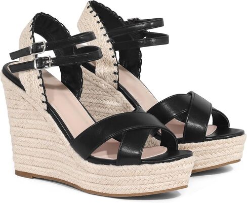 Allegra K Women's Open Toe Ankle Strap Platform Espadrilles Wedge Heel Sandals in Saudi Arabia