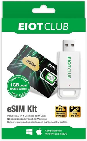 حزمة eiotclub esim وقارئ حزمة القارئ - بطاقة esim المادية لـ Android/iPhone/Router غير المؤمن ، والتنزيلات غير المحدودة ، والسفر العالمي (الولايات المتحدة الأمريكية/أوروبا/200+ دولة) ، ودعم Windows & MacOS in Kuwait