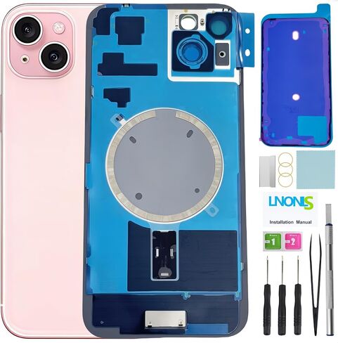15 Plus Back Glass Replacement for iPhone 15 Plus Rear Back Cover Glass Waterproof and Camera Lens+Professional Repair Tool Kit (Pink) in Kuwait