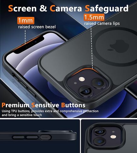 FNTCASE for iPhone 12 Phone Case: for iPhone 12 Pro Magnetic Matte Textured Military Grade Drop Protection Translucent Cell Cover - Slim Durable Shockproof Protective Bumper in Kuwait