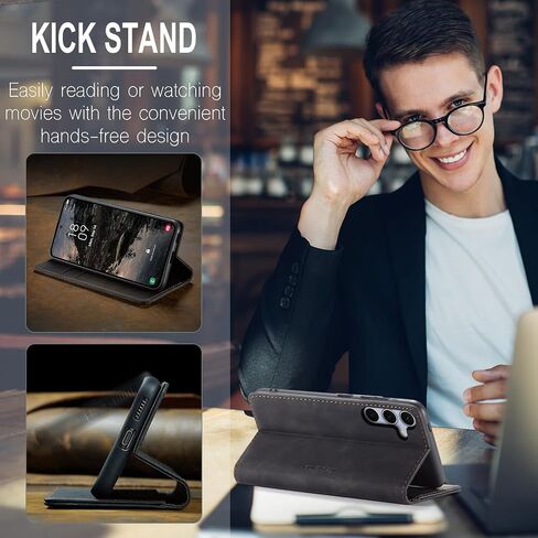 Kowauri for Samsung Galaxy S25 Plus Case, Classic Design Leather Wallet Magnetic Closure Flip Case with Kickstand Card Holder Slot Shockproof Protective Cover for Samsung Galaxy S25 Plus (Black) in Saudi Arabia