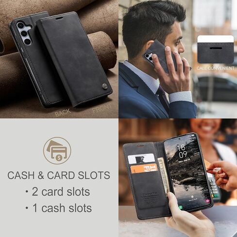 Kowauri for Samsung Galaxy S25 Plus Case, Classic Design Leather Wallet Magnetic Closure Flip Case with Kickstand Card Holder Slot Shockproof Protective Cover for Samsung Galaxy S25 Plus (Black) in Saudi Arabia