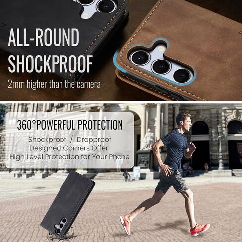 Kowauri for Samsung Galaxy S25 Plus Case, Classic Design Leather Wallet Magnetic Closure Flip Case with Kickstand Card Holder Slot Shockproof Protective Cover for Samsung Galaxy S25 Plus (Black) in Saudi Arabia