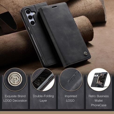 Kowauri for Samsung Galaxy S25 Plus Case, Classic Design Leather Wallet Magnetic Closure Flip Case with Kickstand Card Holder Slot Shockproof Protective Cover for Samsung Galaxy S25 Plus (Black) in Saudi Arabia