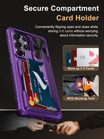 Vihibii for Samsung Galaxy S25 Ultra Wallet Case, Built-in Card Holder (4 Cards), [RFID Blocking] & Slide Camera Lens Protective Cover, Heavy Duty Phone Cover for Samsung Galaxy S25 Ultra, Dark Purple in Saudi Arabia