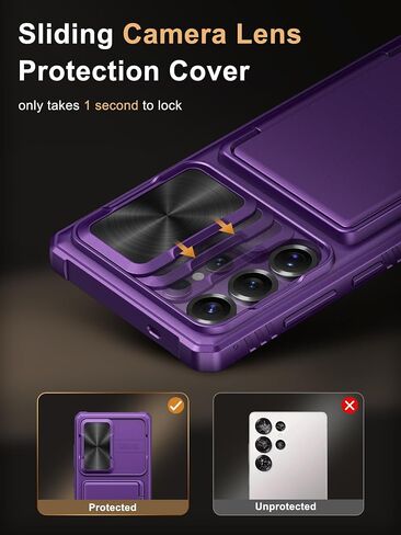 Vihibii for Samsung Galaxy S25 Ultra Wallet Case, Built-in Card Holder (4 Cards), [RFID Blocking] & Slide Camera Lens Protective Cover, Heavy Duty Phone Cover for Samsung Galaxy S25 Ultra, Dark Purple in Saudi Arabia