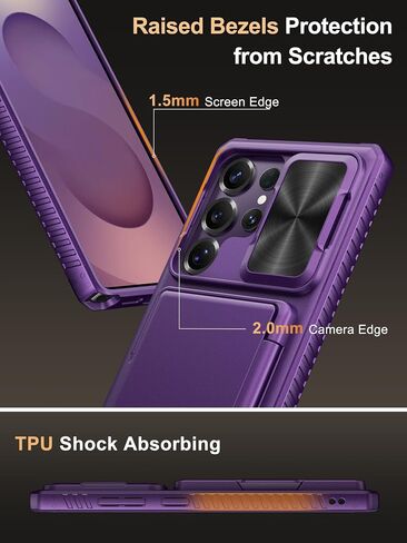 Vihibii for Samsung Galaxy S25 Ultra Wallet Case, Built-in Card Holder (4 Cards), [RFID Blocking] & Slide Camera Lens Protective Cover, Heavy Duty Phone Cover for Samsung Galaxy S25 Ultra, Dark Purple in Saudi Arabia