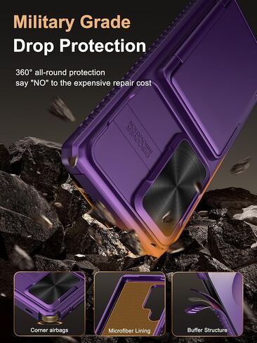 Vihibii for Samsung Galaxy S25 Ultra Wallet Case, Built-in Card Holder (4 Cards), [RFID Blocking] & Slide Camera Lens Protective Cover, Heavy Duty Phone Cover for Samsung Galaxy S25 Ultra, Dark Purple in Saudi Arabia