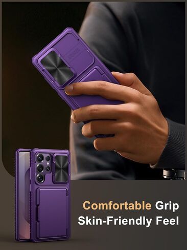 Vihibii for Samsung Galaxy S25 Ultra Wallet Case, Built-in Card Holder (4 Cards), [RFID Blocking] & Slide Camera Lens Protective Cover, Heavy Duty Phone Cover for Samsung Galaxy S25 Ultra, Dark Purple in Saudi Arabia