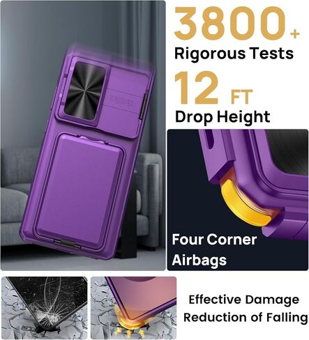 for Samsung Galaxy S25 Ultra Case with Card Holder & Kickstand & Slide Camera Lens Cover, Silicone Edge Protection Rugged Heavy Duty Phone Case Cover for Galaxy S25 Ultra 5G, Black in Kuwait