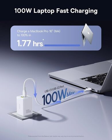 Baseus 100W USB C Charger Block, 3-Port GaN Foldable Compact PPS Wall Charger, Fast Power Adapter for MacBook Pro/Air, iPad, iPhone 16/15, Galaxy S24, Steam Deck & More in Saudi Arabia
