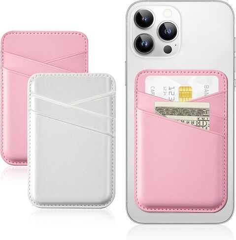 SHANSHUI Phone Wallet, 2 Pack Cell Phone Card Holder, Premium PU Leather Credit Card Holder Stick on Compatible with iPhone, Most Smartphones in Kuwait