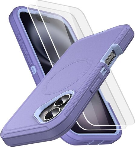 MXX Heavy Duty Made for iPhone 16 Case with Tempered Glass Screen, 3-Layer Full Body Protection Shockproof Dustproof Anti-Drop Cover for 16 Phone Case 6.1" (Plum/Light Pink) in Saudi Arabia