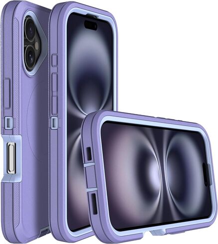 MXX Heavy Duty Made for iPhone 16 Case with Tempered Glass Screen, 3-Layer Full Body Protection Shockproof Dustproof Anti-Drop Cover for 16 Phone Case 6.1" (Plum/Light Pink) in Saudi Arabia