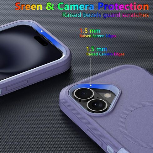 MXX Heavy Duty Made for iPhone 16 Case with Tempered Glass Screen, 3-Layer Full Body Protection Shockproof Dustproof Anti-Drop Cover for 16 Phone Case 6.1" (Plum/Light Pink) in Saudi Arabia