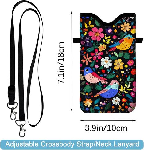 النيوبرين الهاتف الخليوي كم الحقيبة حقيبة مع حزام Crossbody الرقبة الحبل للنساء 7.1X3.9 في نمط زهرة الطيور in Kuwait