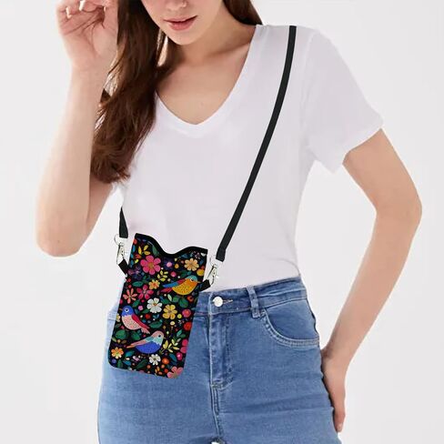 النيوبرين الهاتف الخليوي كم الحقيبة حقيبة مع حزام Crossbody الرقبة الحبل للنساء 7.1X3.9 في نمط زهرة الطيور in Kuwait