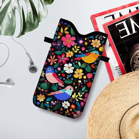 النيوبرين الهاتف الخليوي كم الحقيبة حقيبة مع حزام Crossbody الرقبة الحبل للنساء 7.1X3.9 في نمط زهرة الطيور in Kuwait