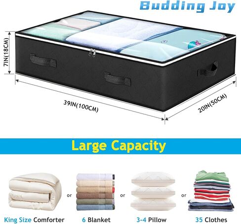 Budding Joy 90L Under Bed Storage Containers, Closet Organizers and Storage Bins, Foldable Underbed Storage Bags for Blankets, Towels, Comforter, Sweaters, Pillows, Linen Sheets, Wrapping Paper in Saudi Arabia