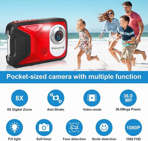 كاميرا رقمية مقاومة للماء مع بطاقة 32 جيجابايت HD 1080p 36mp الكاميرا الرقمية المدمجة للأطفال نقطة واطلاق النار على الكاميرا المحمولة للكاميرا للطلاب in Saudi Arabia