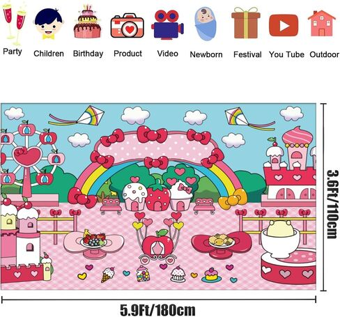 Pink Bow tie Backdrop Birthday Decorations, Anime Hello Cat Birthday Party Banner for Kids and Girls Kid Party Theme Supplies in Saudi Arabia