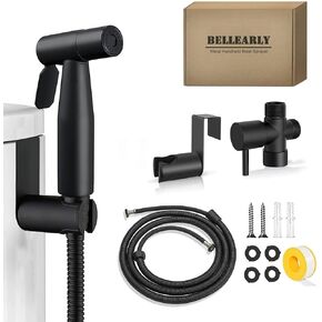 Handheld Bidet Sprayer for Toilet, Stainless Steel Jet Spray Kit for Baby Diaper Cloth and Feminine Wash, Adjustable Water Pressure Control, Easy to Install, Black, BELLEARLY
