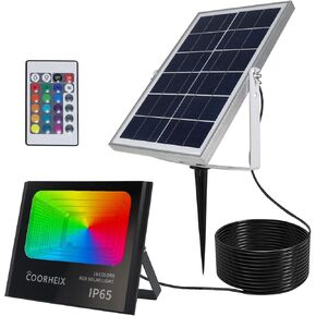 Solar Flood Light Outdoor, Color Changing Led Smart Flood Spot Light, RGBW Warm White& 16 Million Colors 4 Modes with Remote Control Dusk to Dawn Suitable for Porch,Yard, Balcony,Garage Garden