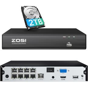 ZOSI 4K 16CH PoE NVR System with 4TB HDD for 24/7 Recording, Playback, Remote Access, Motion Detection, 16 Channel H.265+ Network Video Recorder only Work with ZOSI 2MP/4MP/5MP/8MP PoE IP Cameras