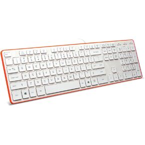 Wired USB Keyboard, Comfortable Quiet Chocolate Keys, Durable Ultra-Slim Wired Computer Keyboard(QWERTY) for PC, Windows 11/10/8/7/XP/Vista KB1430 - White & Orange