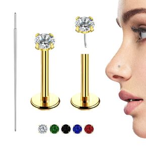 6 PCS Gold Nose Ring, 20G Nose Rings Hoops Nose Piercing Jewelry, Gold Nose Hoop for Women,Double Nose Hoop for Single Piercing 14k L Shape Surgical Stainless Steel Nose Studs
