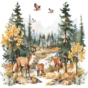 Watercolor Pine Tree Wall Decals Green Pine Tree Wall Sticker Forest Nature Woodland Home Decor for Nursery Bedroom Living Room