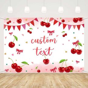 MEHOFON Cherry Birthday Backdrop, Coquette Bow Birthday Background Cherry with Bow Girl Birthday Decorations Red Coquette Sweet Cherries Decor for Girls Party Supplies Photo Booth Props 7x5ft