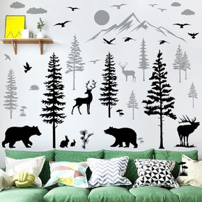 4 أوراق من 12 × 36 بوصة كبيرة من الشجرة الكرتونية جدار شارات الرسوم المتحركة قرد يلعب على ملصقات جدار الشجرة قشر ديي وعصا غابة الحيوانات الثعلب in Kuwait