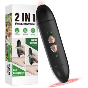 Insect Sting & Bite Relief Bug Bite Relief with Suction Tool&Heat Electric Mosquito Bite Itch Relief 2 in 1 Rechargeable Bug Bite Sucker&Fast Itch Relief from Bug &Mosquito Bites Summer Outdoor Gadge