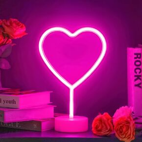 BHCLIGHT Pink Heart Neon Sign, LED Neon Light Battery Operated or USB Powered Lamp Valentines Day, Table Decorations Lights for Room Dorm Wedding Anniversary Bedroom Classroom Decor
