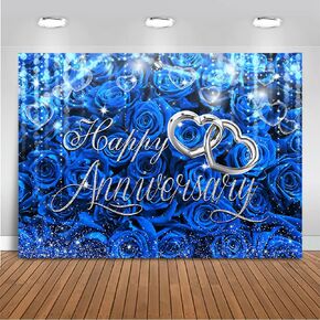 Mocsicka Happy Anniversary Backdrop Wedding Together Anniversary Party Decoration Red Rose Florals Gold Bokeh Heart Background Wedding Couple Love Party Supplies (Red, M-(82x60 inch))