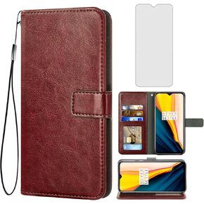 Asuwish Compatible with OnePlus 7 6T Wallet Case Tempered Glass Screen Protector Leather Flip Card Holder Stand Cell Phone Cases for OnePlus6T A6013 OnePlus7 One Plus6T 1+ Plus7 1 Plus 1plus T6 Black